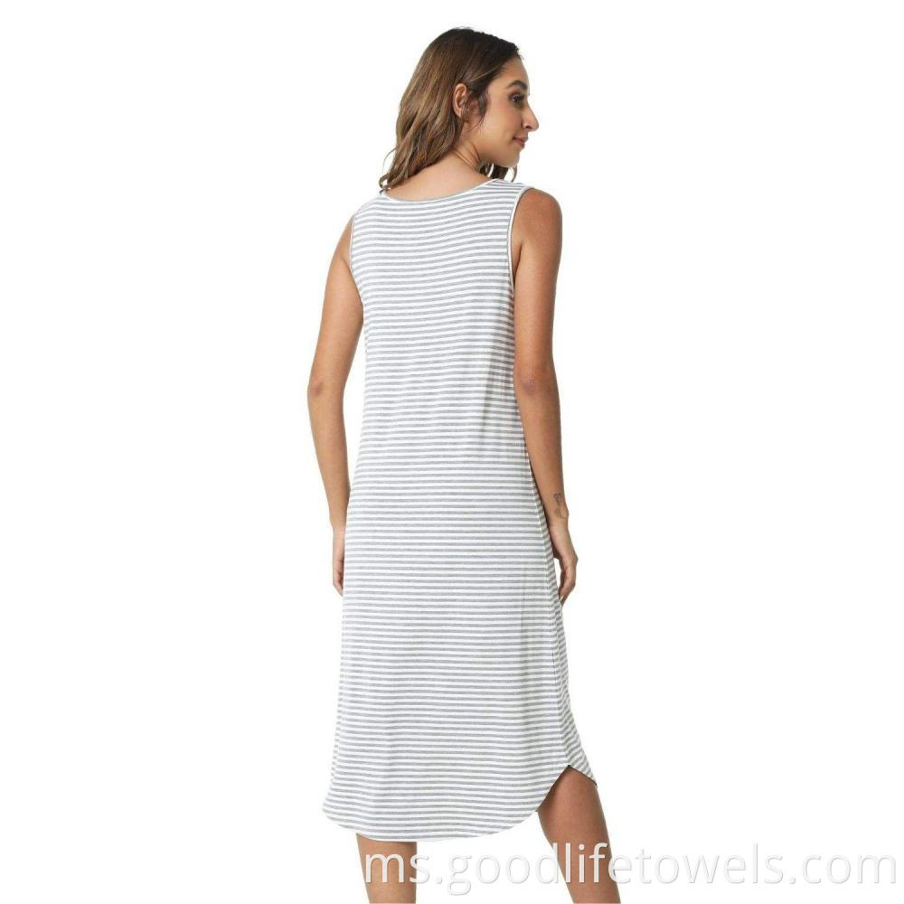 Bamboo Nightgowns Women Striped Night Dress